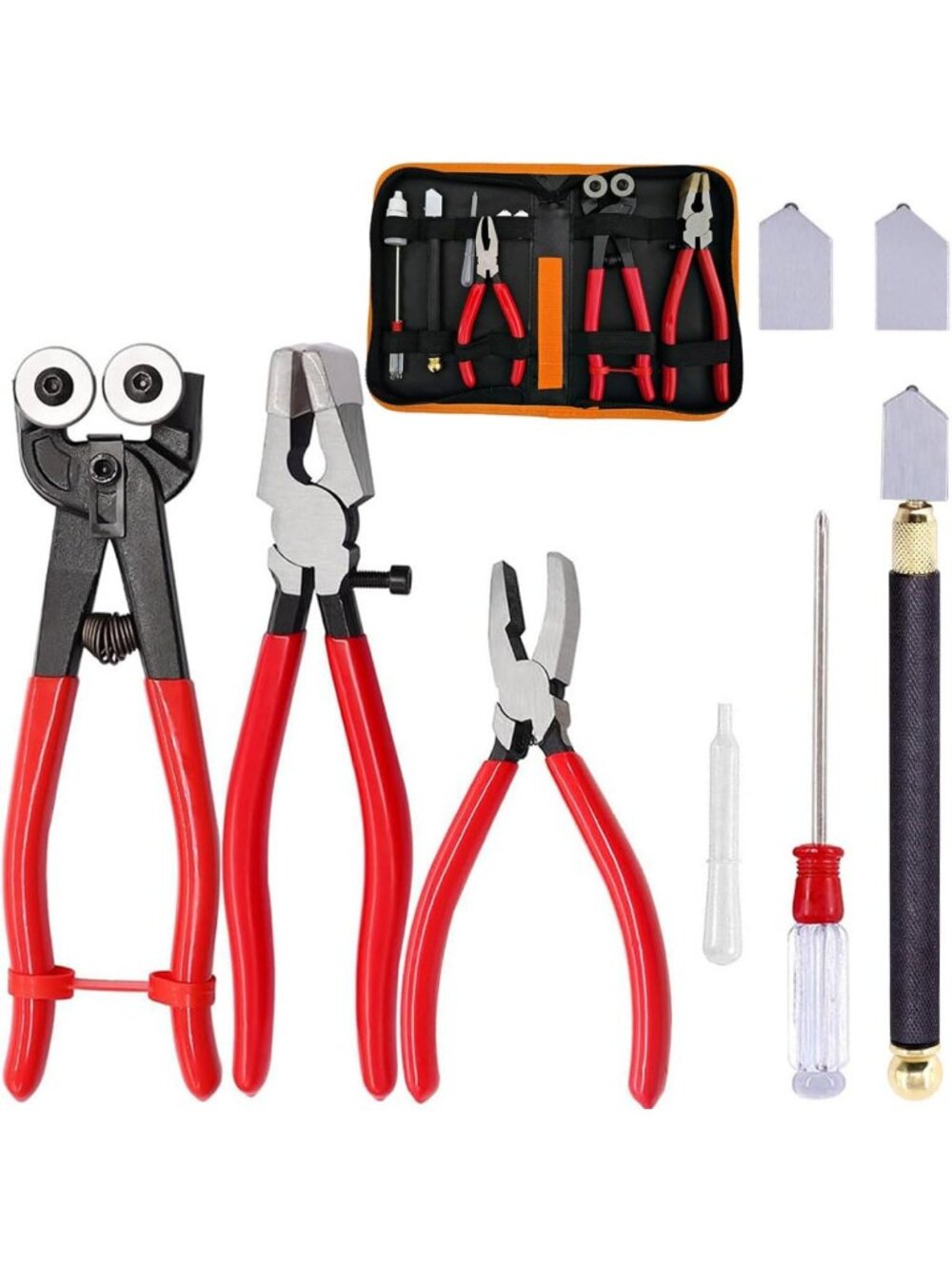 Glass Cutting Tool Set with Running Pliers & Nippers for Stained Glass & Tile